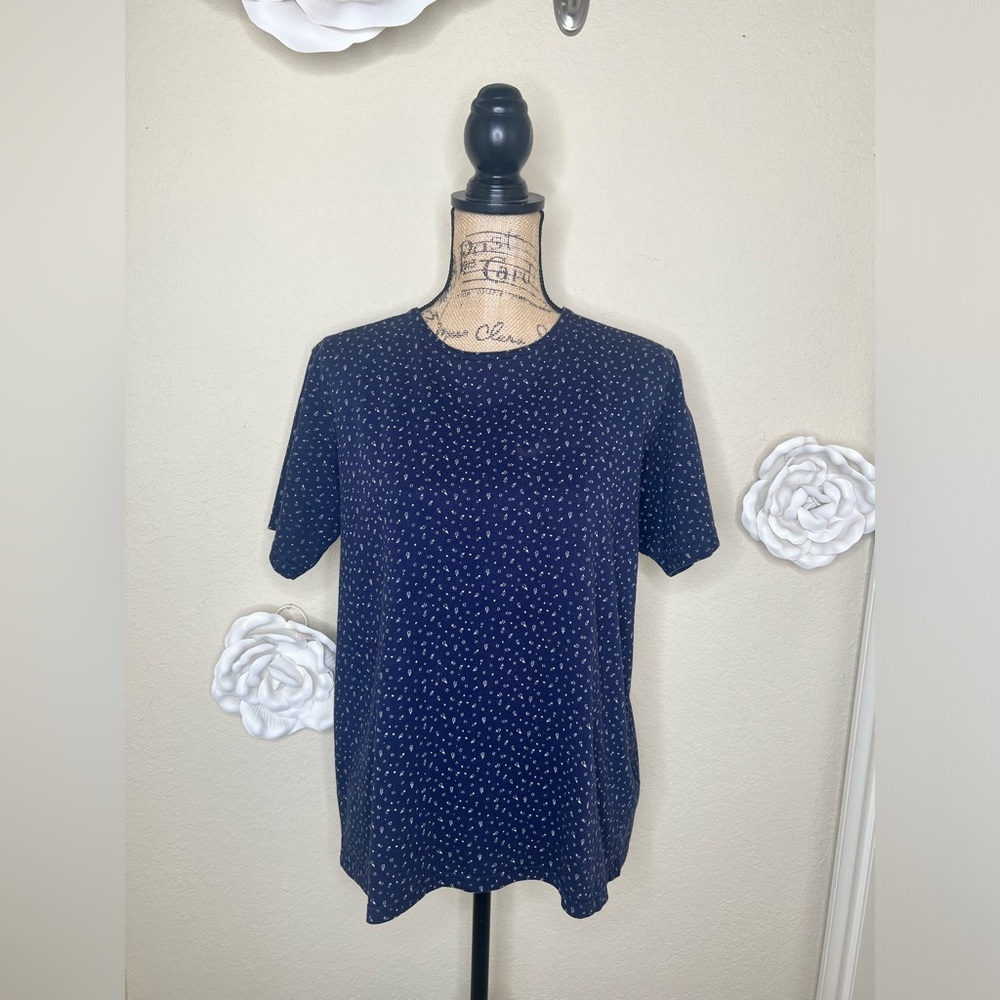 NTM: Vintage Brooks Brothers Short Sleeve Navy with Delicate Floral Top Sz Large